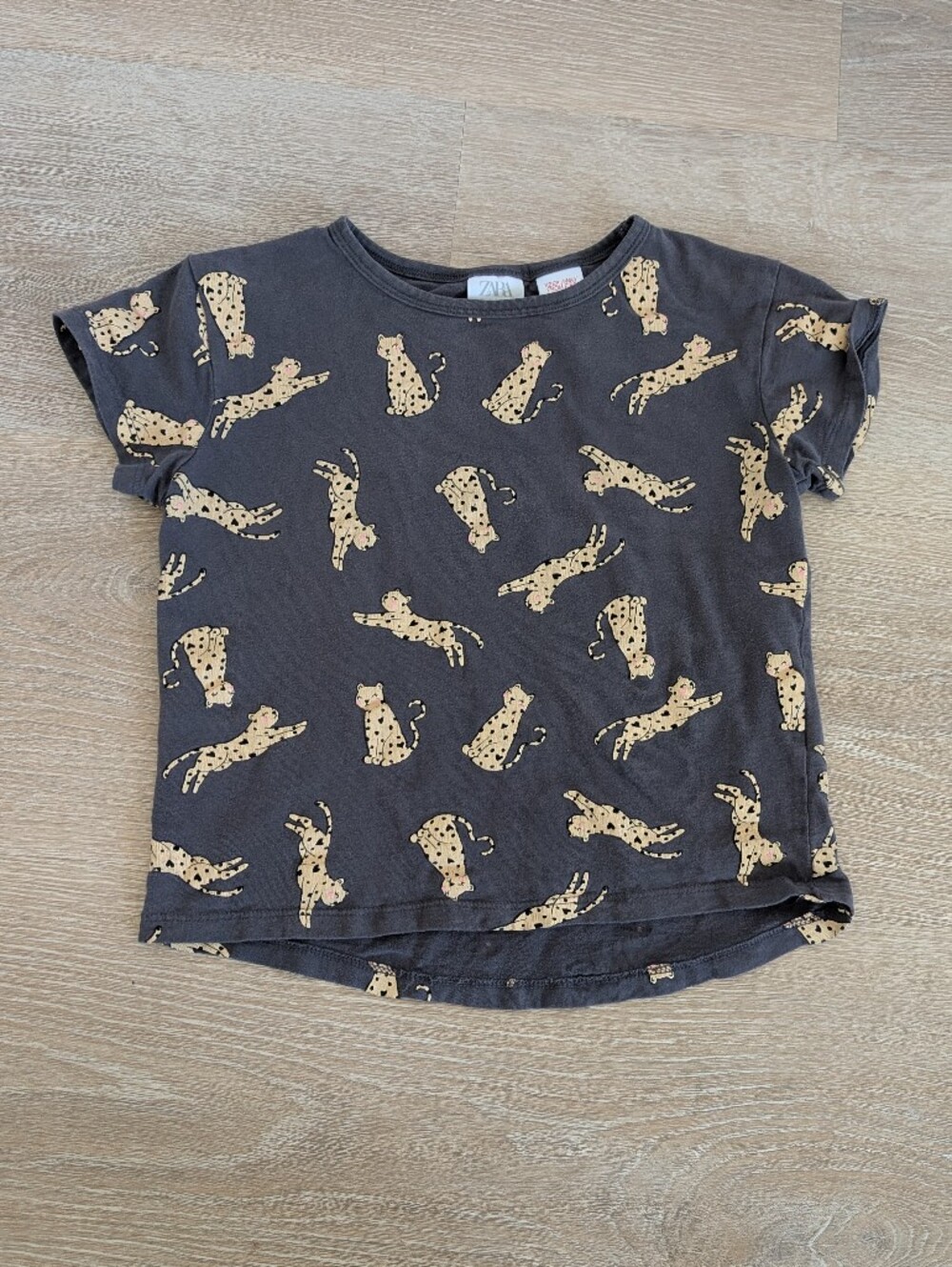 ✨4 for 12 Zara Girls Leopard Cheetah Print Tee Gray Short Sleeve Shirt Sz 4-5